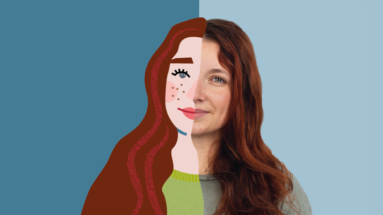 Doppelmotiv eines Portraits einer Auszubildenden aus Foto und Illustration mit zweifarbigem blaugrünem Hintergrund für eine Ausbildungskampagne zum Beruf Pflegefachfrau / Pflegefachmann im Immanuel Klinikum Bernau Herzzentrum Brandenburg in Bernau b. Berlin Doppelmotiv eines Portraits einer Auszubildenden aus Foto und Illustration mit zweifarbigem blaugrünem Hintergrund für eine Ausbildungskampagne zum Beruf Pflegefachfrau / Pflegefachmann im Immanuel Klinikum Bernau Herzzentrum Brandenburg in Bernau b. Berlin