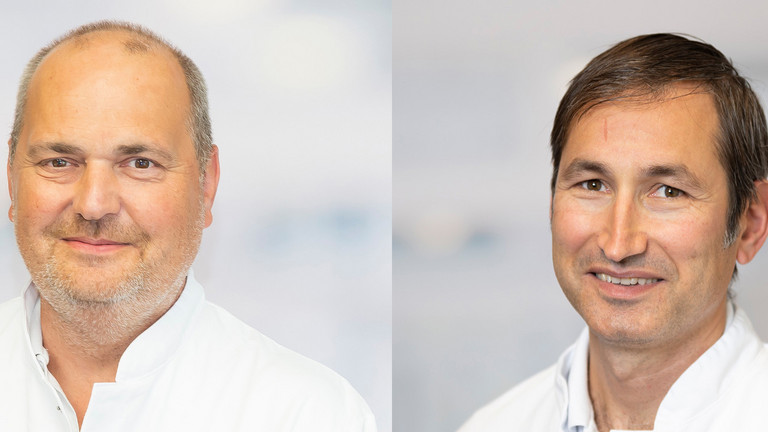 Dr. Jens Königer, Chefarzt der Abteilung für Innere Medizin, und Dr. Oskar Rückbeil, kommissarischer Chefarzt für Allgemein- und Viszeralchirurgie (v.l.)