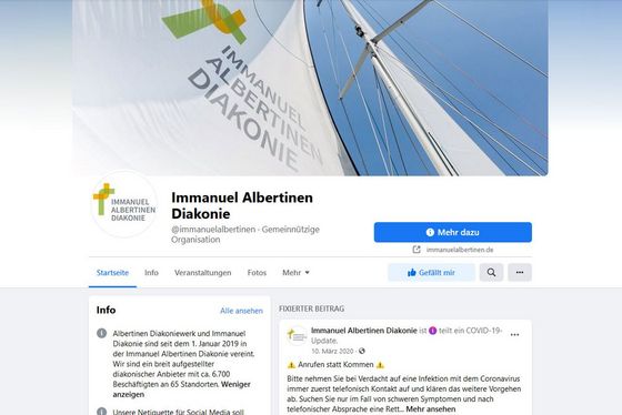 Screenshot des Facebook Kanals der Immanuel Albertinen Diakonie