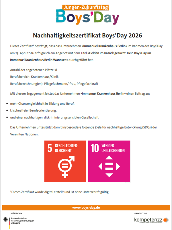 Nachhaltigkeitszertifikat Boys´Day 2026 - Werkstück Berlin Nachhaltigkeitszertifikat Boys´Day 2026 - Werkstück Berlin