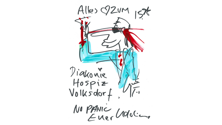 Zeichnung von Udo Lindenberg zum Jubiläum des Diakonie Hospizes Volksdorf, Hamburg