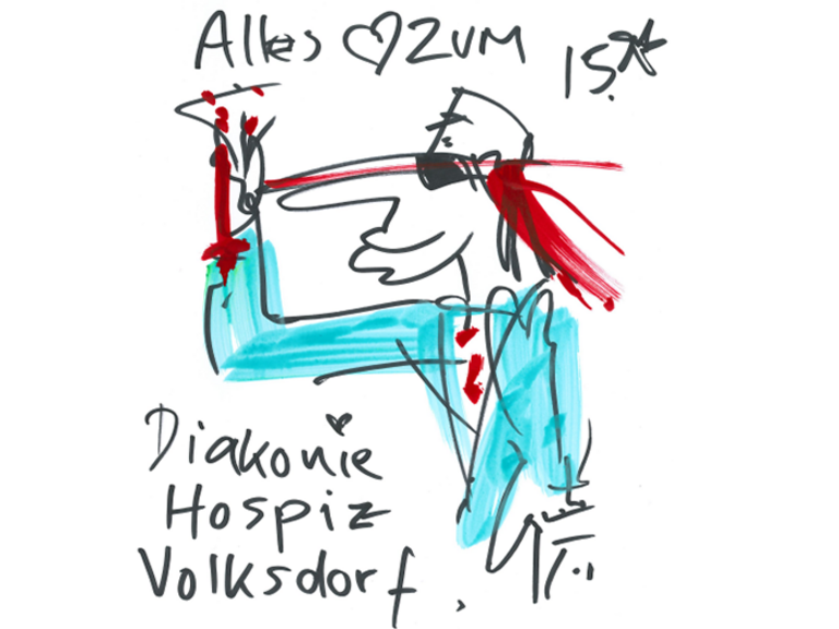Zeichnung von Udo Lindenberg zum Jubiläum des Diakonie Hospizes Volksdorf, Hamburg